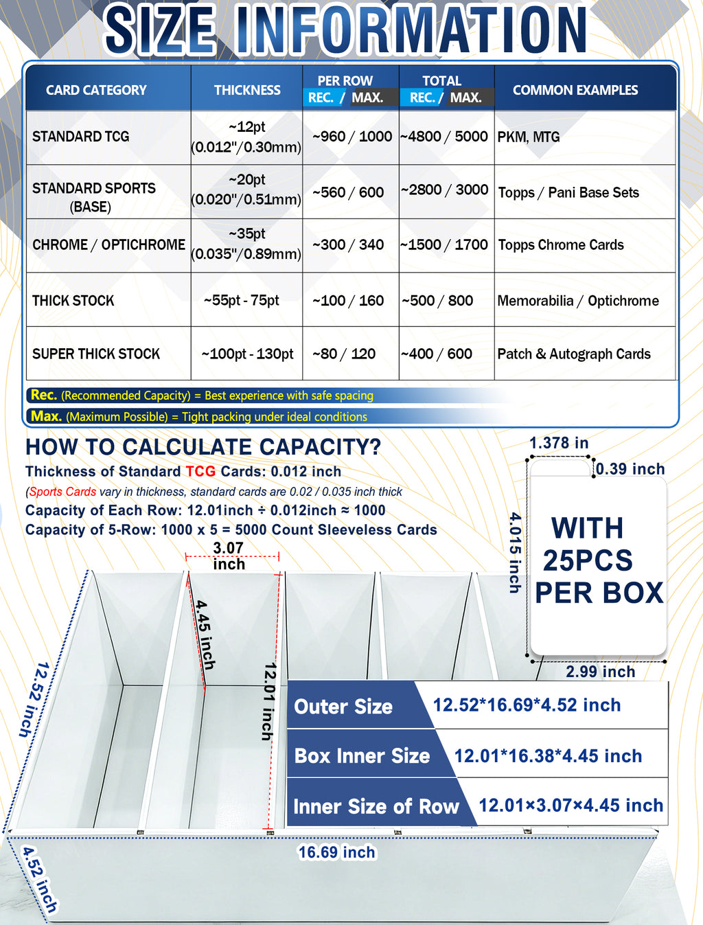 4-PACK Trading Card Storage Box 5 Row for 5000ct TCG / 3000ct Sports Cards | Bulk Card Storage for Sleeved / Toploaders / Magnetic Holders, Cardboard Storage Box With Divider, 4-Flap Structure Card Box