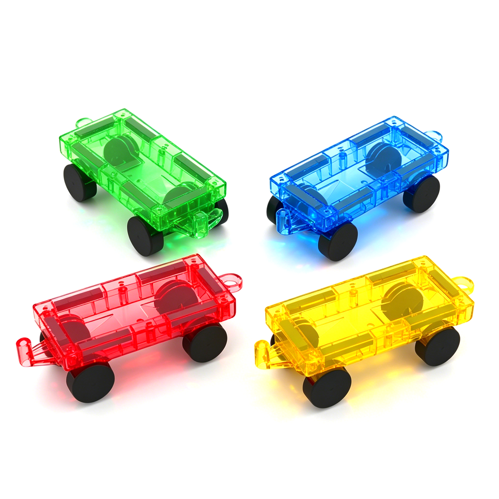 Mini Magnetic Tiles Cars Construction Set - 4 PCS Magnetic Car Base Compatiable with Mini & Standard Tiles, Magnet Building Blocks Expansion Set, Magnet Bricks Truck Toy for Boys & Girls