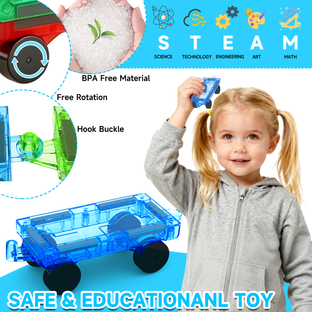 Mini Magnetic Tiles Cars Construction Set - 8 PCS Magnetic Car Base Compatiable with Mini & Standard Tiles, Magnet Building Blocks Expansion Set, Magnet Bricks Truck Toy for Boys & Girls