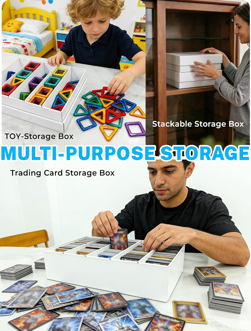 4-PACK Trading Card Storage Box -5 Row 5000ct TCG Corrugated Cardboard Storage Box, 3000ct Sports Card Box, Bulk Card Storage with Divider for MTG, Unsleeved, Toploader, Magnetic Holder