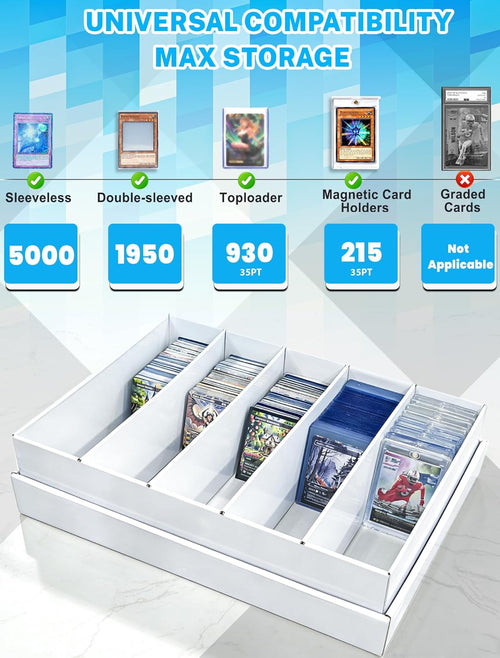 4-PACK Trading Card Storage Box -5 Row 5000ct TCG Corrugated Cardboard Storage Box, 3000ct Sports Card Box, Bulk Card Storage with Divider for MTG, Unsleeved, Toploader, Magnetic Holder