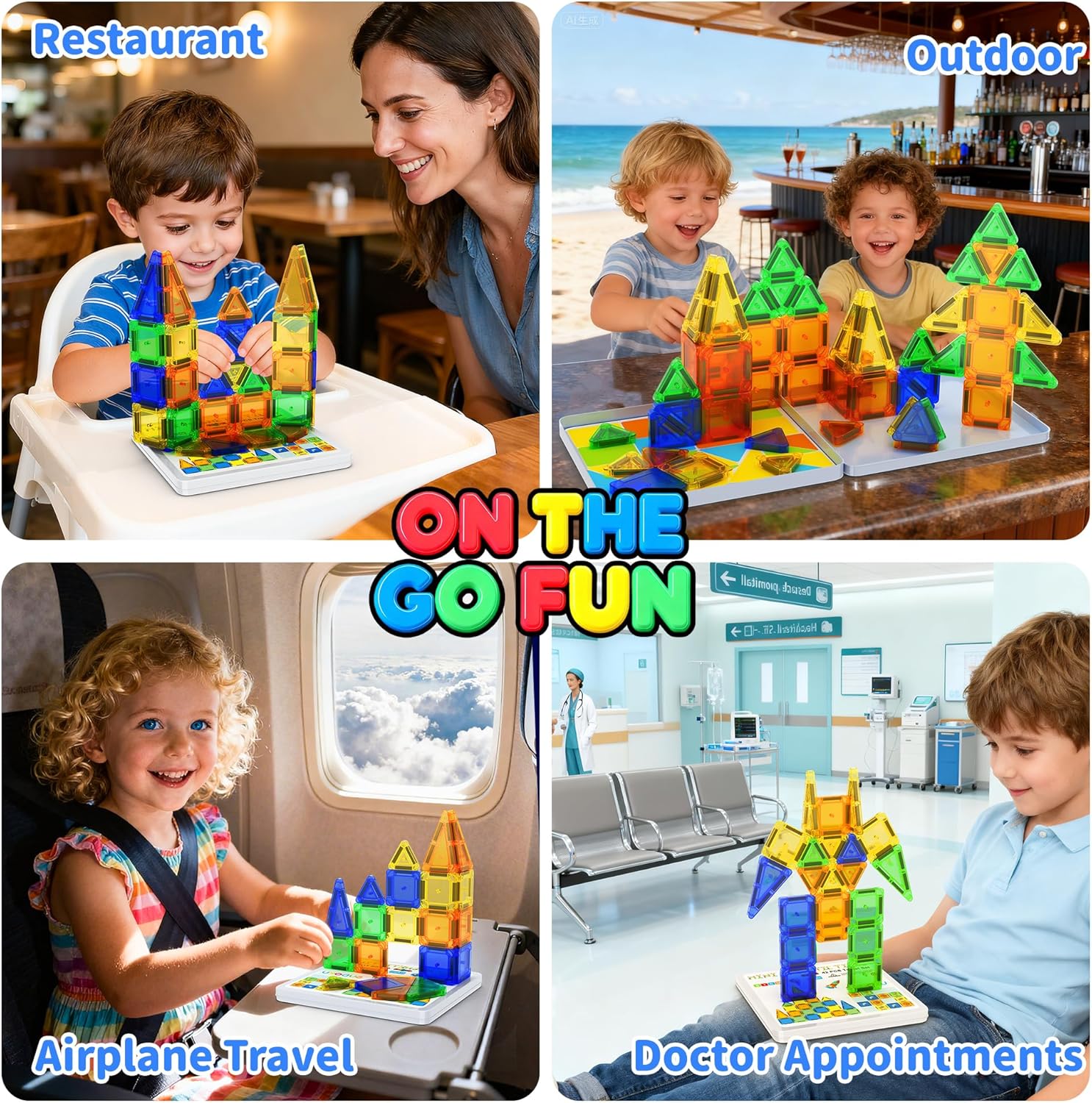 Mini Magnetic Tiles Travel Set with Case 42pcs, Bonus Sudoku Play, Mini Magnetic Blocks, Portable Travel Toy for Kids, STEM Educational Sensory Toys, Classroom Must Have